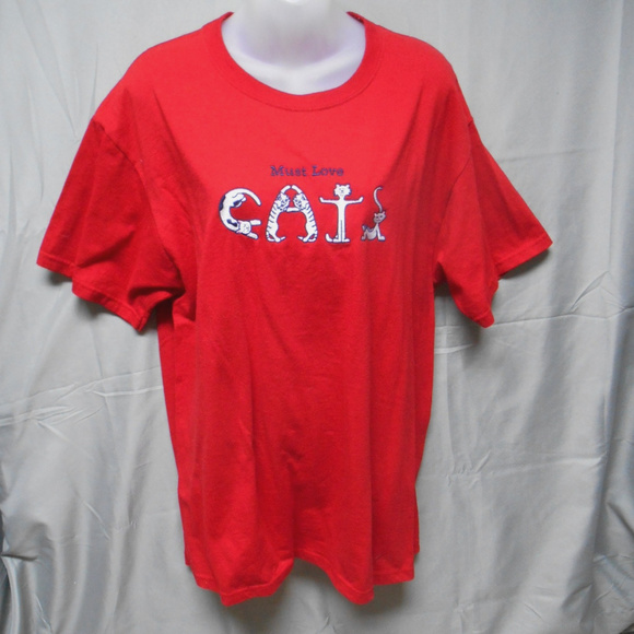 Jerzees Tops - Jerzees red “Must love Cats” red t-shirt large